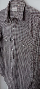 VTN Oscar De La Renta Gray/Red Small Plaid Western Shirt Snap Front Mens Large - Picture 1 of 10