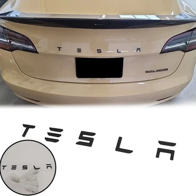Emblem For TESLA  Model 3/Y/X/S Insert Letters Badge Matte Black Trunk Nameplate Foto 1 de 4