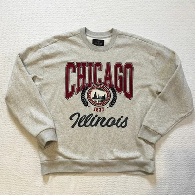 Sudadera Hollister Chicago Illinois Cuello Redondo Gris Claro Calce Relajado XL Foto 1 de 4