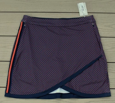 NWT PETER MILLAR Deco Star Laura Wrap Womens 18" Golf Skort-M @$100 NAVY/MAROON - Image 1 of 4
