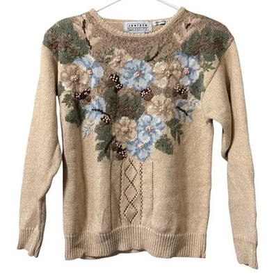 Suéter Floral JANTZEN Petite Bordado a Mano Talla Pequeña Floral Grandmacore Foto 1 de 4