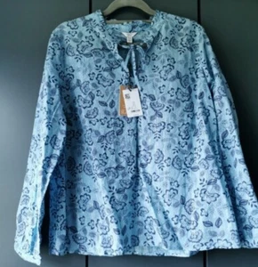 M&Co Blue Floral 99% Cotton Blouse Size 14 Petite - Picture 1 of 16