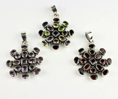 Granat, Amethyst, Multi Farbe Anhänger Echte Edelsteine 925 Silber Rund Geschenk - Bild 1 von 2