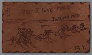 NUR EINE LINIE VON TACOMA WA nach Stockton CA Irrenanstalt Leder Postkarte A7 - Bild 1 von 2