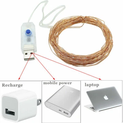 USB 100LED String Copper Wire Fairy Lights Wedding Xmas Party Fairy 8-Mode 10M - Image 1 of 4
