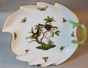 EXCELENTE HEREND RAMITA MANGO HOJA FORMA PLATO ROTHSCHILD PÁJARO PATRÓN 200/RO c1984 - Imagen 1 de 8