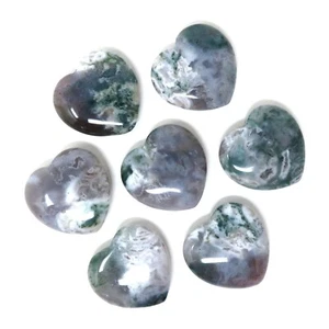 Set of 7 Moss Agate Stone Hearts (#807) - 35mm or 1.37in  - Decorative - Similar - Picture 1 of 6