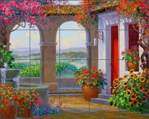 Mural de cerámica con salpicadero de azulejos de viñedo Senkarik arte patio fuente MSA123 - Imagen 1 de 4