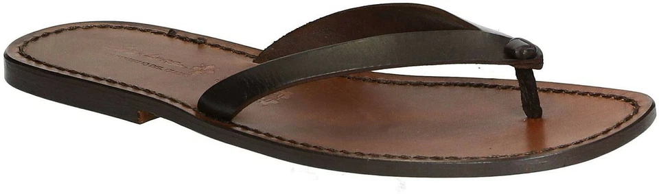 手工制作深棕色皮革丁字裤男式人字拖凉鞋 意大利制造 — 第 1/4 张图片