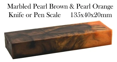 Epoxy Resin Marbled Pearl Brown & Pearl Orange Knife Pen Blank 135 x 40 x 20mm - image 1 of 4