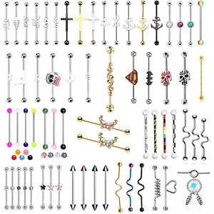 Surgical Steel Scaffold Industrial Piercing Barbell Earring Bars 14g - Picture 1 of 70