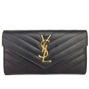 Saint Laurent Cassandra Leather Long Bifold Wallet Black/6BD0576 - Picture 1 of 8