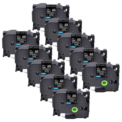 LABELTAPE 10x kompatibel Brother STe-151 Schablonenband 24mm Schwarz auf Transparent