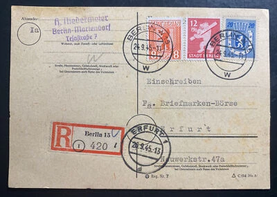1945 Berlin Germany Postwar Registered postcard cover To Erfurt Stadt Stamp - Image 1 of 2