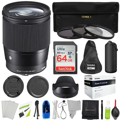 Sigma 16mm f/1.4 DC DN Lens for Micro Four Third w/ Essentials Accessory Bundle - Image 1 of 4