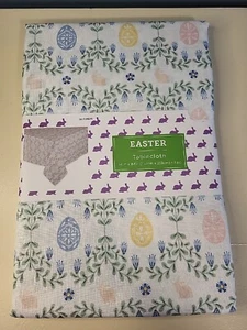 NEW Easter bunny eggs floral pastel polyester tablecloth 84 x 60 - Picture 1 of 6