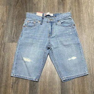 Levis Youth Distressed Denim Shorts - Adjustable Waistband- SIZE 8 - Light Blue - Picture 1 of 7
