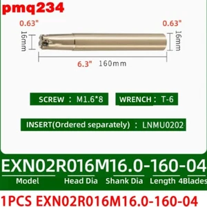 1 EXN02R016M16.0-160-04 Tungsten steel Indexable Boring Bar End Mill Tool Holder - Picture 1 of 12