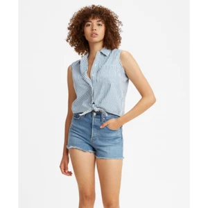 Levis Top Damen XL Rumi blau gestreift cropped ärmellos Button Down vorne zum Binden - Bild 1 von 9