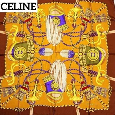 CELINE Bufanda Grande Sombrero de Seda Sable Pluma Cuerda Talla 34.6 pulgadas × 33.8 pulgadas usado en Japón Foto 1 de 4