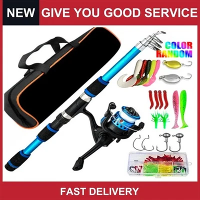 Carbon Fiber Telescopic Fishing Rod Pole Reel Combo Sea Saltwater Freshwater - Image 1 of 4