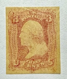 Two (2) #79-E65P5, 3¢ Rose printed on goldbeaters’ skin paper Loewenberg Essay - Picture 1 of 2