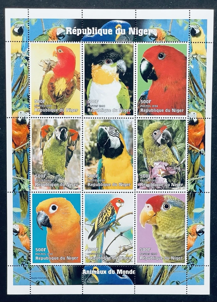 FOLHA DE SELOS DE PAPAGAIO NIGER 1998 MNH ARARA PÁSSARO PAPAGAIOS PÁSSAROS FAUNA SELVAGEM - Imagem 1 de 1