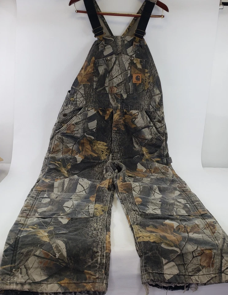 Carhartt Realtree Hardwoods Men’s Insulated Overalls 38x32 R43 CMO Double Knee - Image 1 of 4