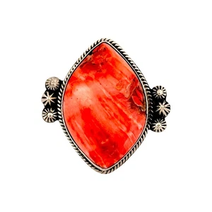 Freddie Maloney, Ring, Red Spiny Oyster Shell, Sterling Silver, Navajo, 10" - Picture 1 of 3