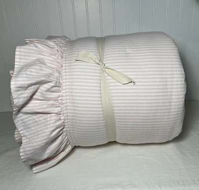Pottery Barn Teen Washed Cotton Ruffle Stripe Comforter  Powdered Blush · F/Q - Image 1 of 4