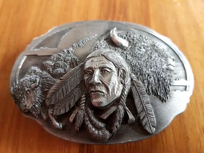 ARROYO GRANDE HEBILLA DE CINTURÓN INDIO AMERICANO BÚFALO EN MUY BUENA CONDICIÓN EE. UU. 1990 Foto 1 de 2