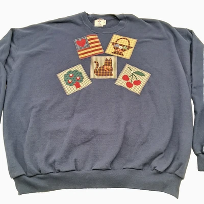 Sudadera De Colección Arte Popular Patchwork Gato Talla 4X Cottagecore Granny Foto 1 de 4