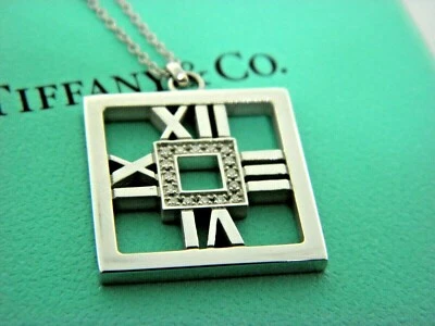 Tiffany & Co 18k белое золото атлас бриллиант квадратный медальон подвеска ожерелье - Изображение 1 из 4
