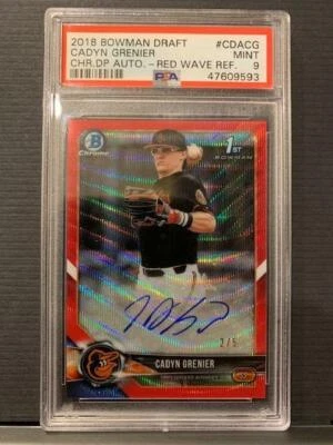 2018 BOWMAN CHROME DRAFT CADYN GRENIER AUTO RED WAVE REFRACTOR #2/5 PSA 9 ROOKIE - Image 1 of 2