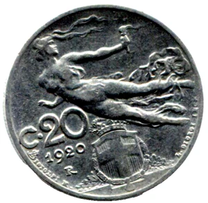 COIN, 1920 Kingdom of Italy 20c FLIGHT Pre-Fascist era KM44 made of nickel /C112 - Picture 1 of 2