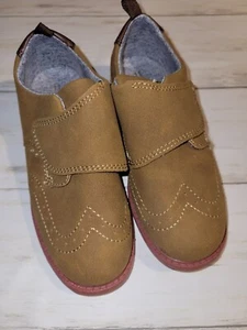 CARTER'S Boys Dano 12 Oxford Dress Shoes Tan Hook & Loop Khaki Wingtip - Picture 1 of 4