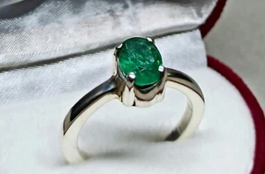 Natural Rich Green 2 Ct Zambian Emerald Sterling Silver 925 Handmade Women Ring - Picture 1 of 12