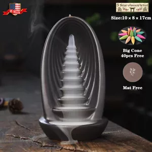 Ceramic Backflow Incense Cone Burner Stairs Waterfall FY005 & Cones Gift - Picture 1 of 21