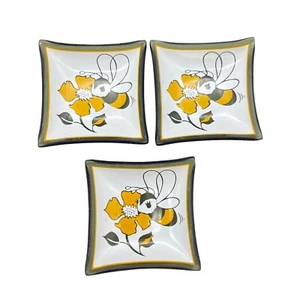 VTG MCM Bumble Bee trinket dishes Ashtray smoked glass 2.25" flower tray honey - Picture 1 of 7