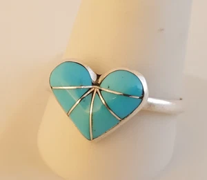 Zuni Türkis Sterlingsilber Intarsien Herz Ring Gr. 12 Kal Kallestawa - Bild 1 von 9