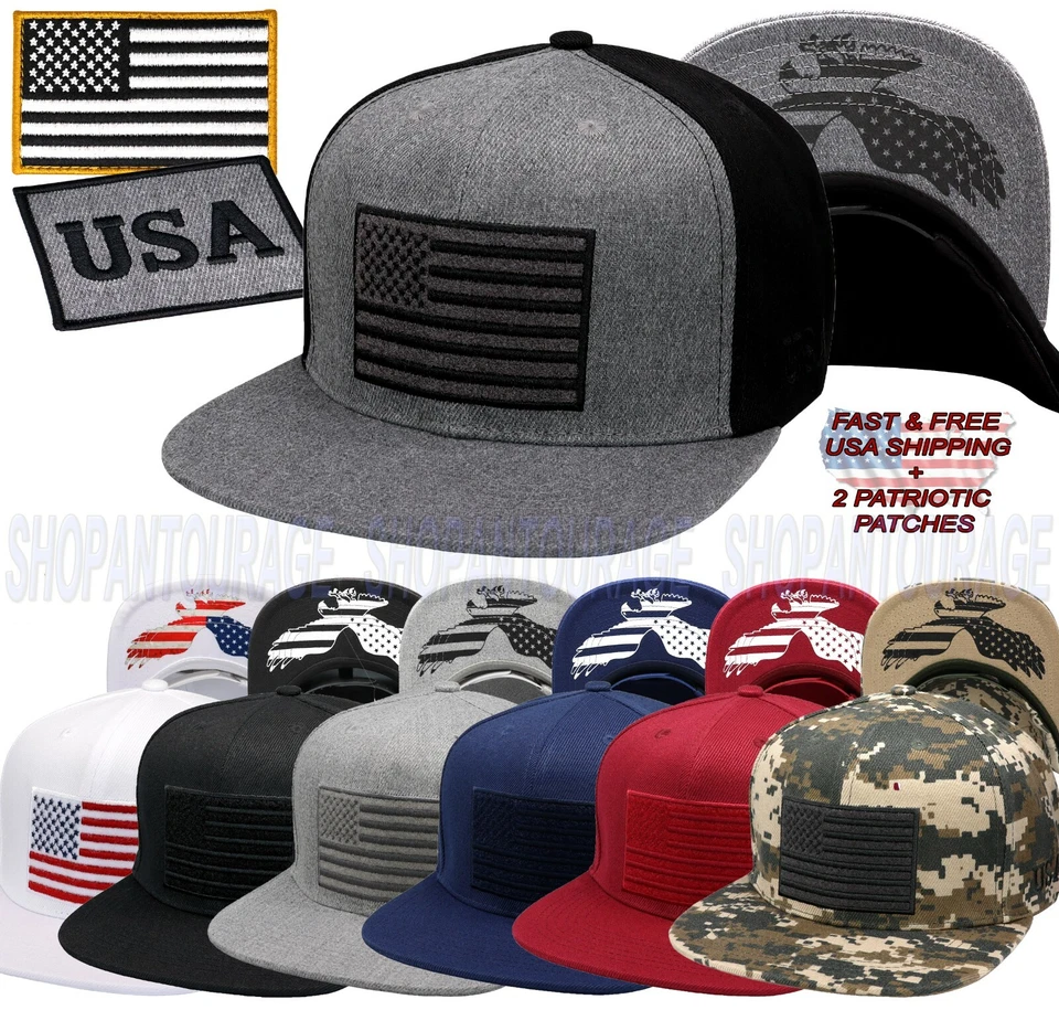 Antourage американский флаг плоский козырек сконструированный бейсболка + 2 патриотические нашивки - Изображение 1 из 1