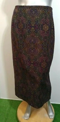 Women's BRIGGS NEW YORK MIDI PENCIL SKIRT Size 14 FAUX SUEDE BACK SLIT PAISLEY  - Image 1 of 4