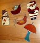 Stained Glass Look Christmas Ornaments lot of 5 Santa Snowman Partridge Sleigh..