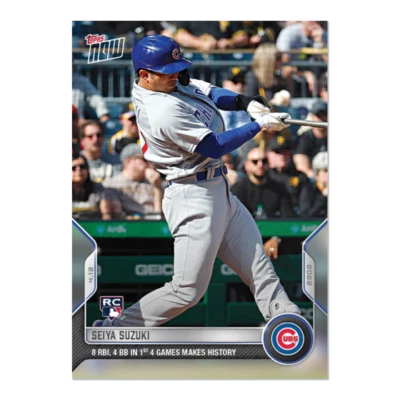PRE-SELL 2022 TOPPS NOW SEIYA SUZUKI #40 MAKES HISTORY 8 RBI 4 BB CHICAGO CUBS - Image 1 of 2