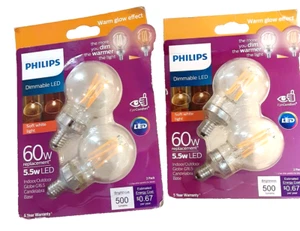Philips Led Light Bulbs (4 ct) Warm Glow 60w G16.5 Candelabra Dimmable - Picture 1 of 3