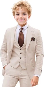Boys Suits 3 Piece Formal Slim Fit Wedding Party Tuxedo Suits for Boys Ring - Picture 1 of 42