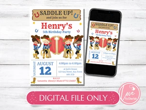 DIGITAL Cowboy PERSONALISED Invitations - Western Boys Birthday Party Invites - Picture 1 of 5