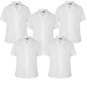 Pack of 5 White Short Sleeve Girls Revere Collar Blouse School Uniform Shirts - Picture 1 of 1