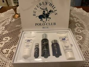 Beverly Hills Polo Club Blue for Men Bath 5 pc Gift Set Grooming Kit NIB - Picture 1 of 10