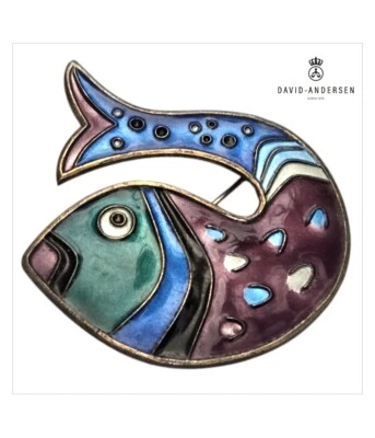 Broche/pino icônico raro David Anderson Noruega prata esterlina esmalte peixe baleia - Imagem 1 de 4